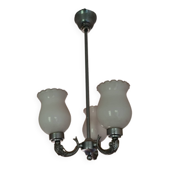 Antique chrome and opaline chandelier