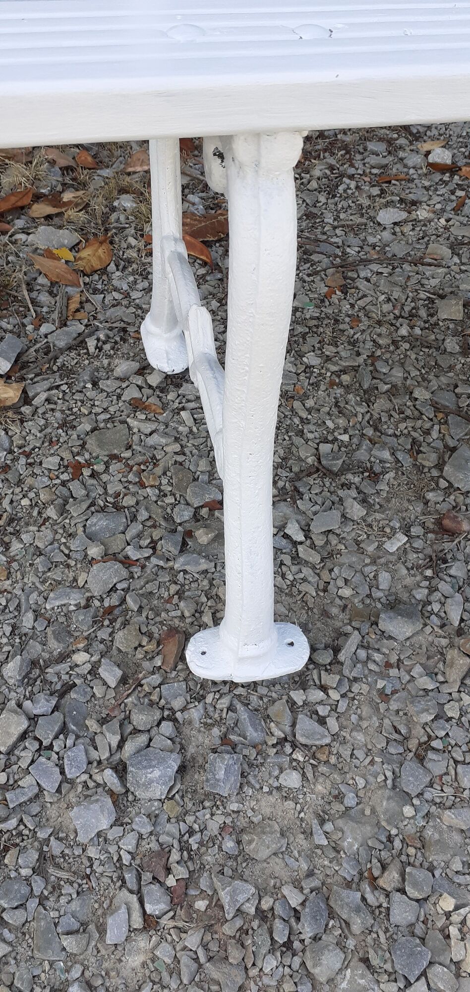 Old white garden bench cast iron feet 19th century