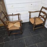 Pair of low beech armchairs