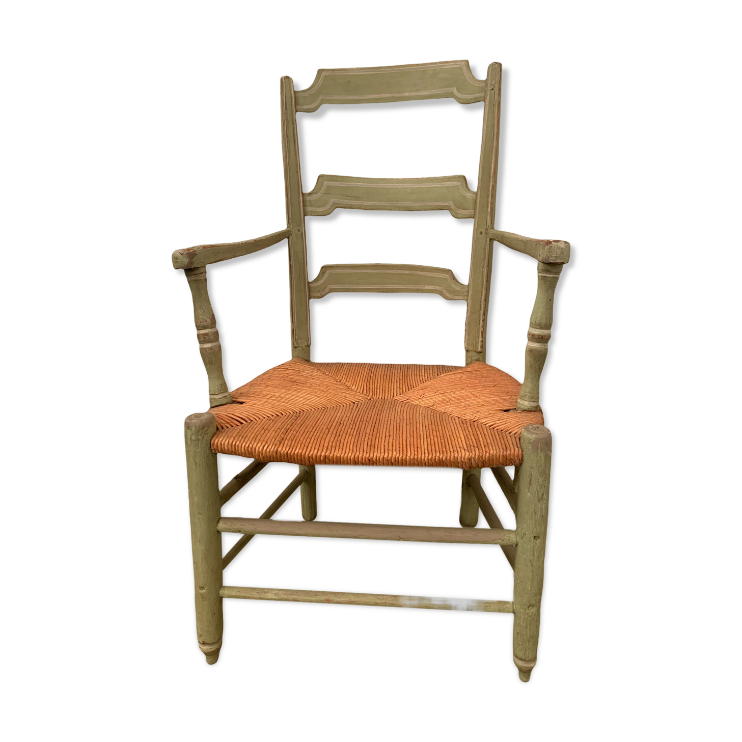 Provencal armchair in patinated beech Seat in straw XX century