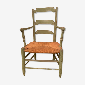 Fauteuil Provençal en hêtre patiné assisse en paille XX siècle