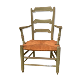 Fauteuil Provençal en hêtre patiné assisse en paille XX siècle