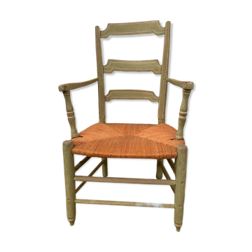 Provencal armchair in patinated beech Seat in straw XX century