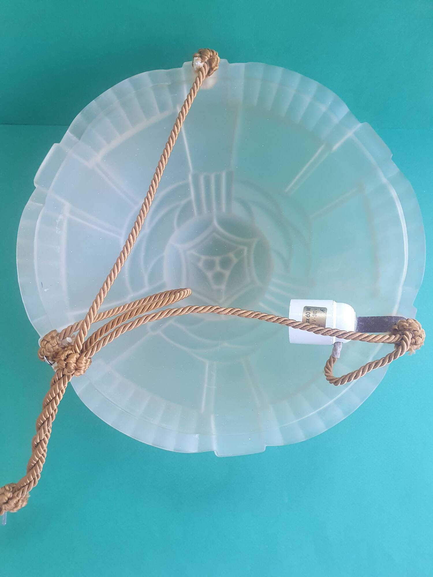 Pressed glass basin pendant light with Art Deco floral decoration Artistar France