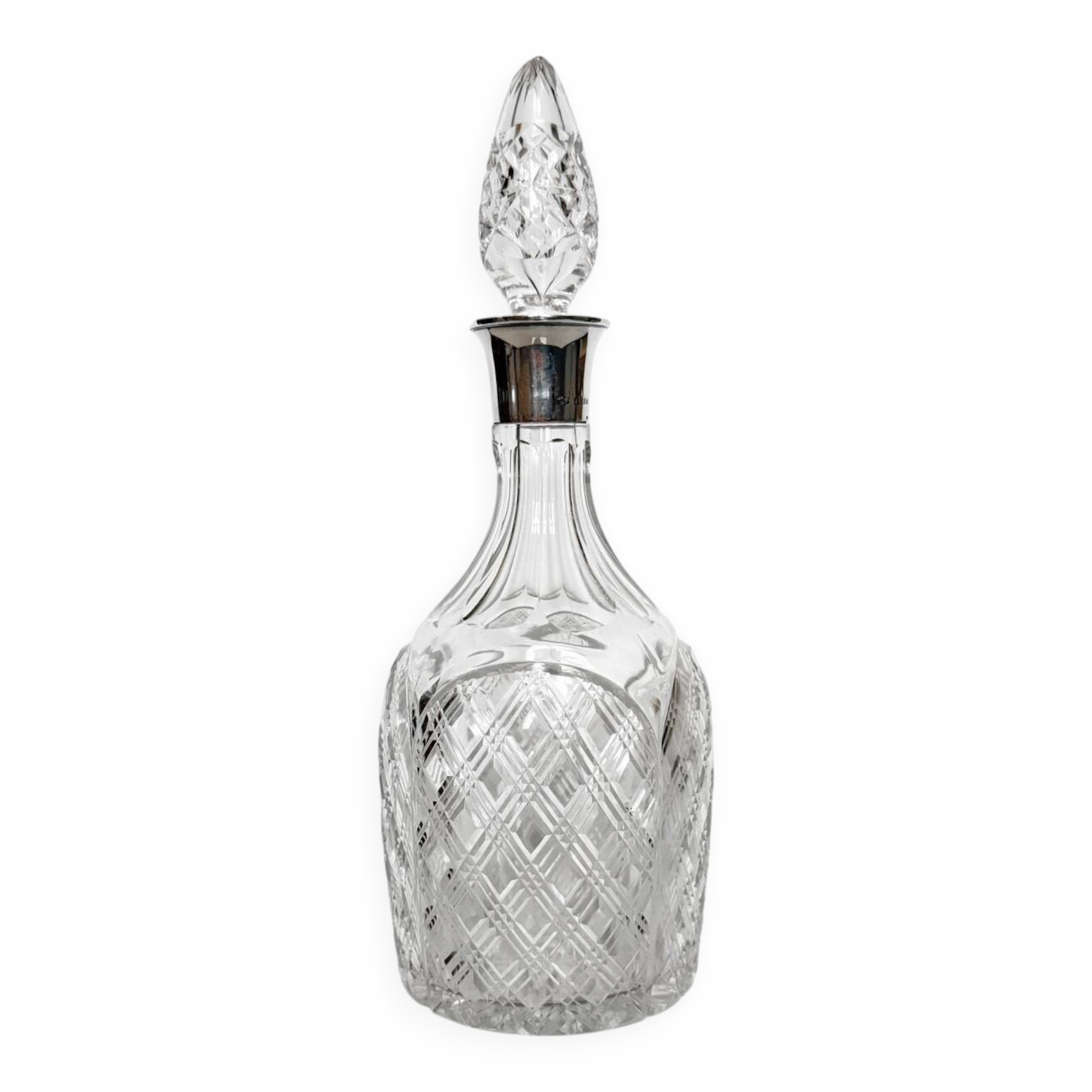English carafe in crystal and silver