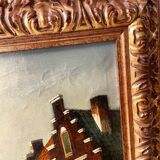 Dutch street scene oil painting in ornate frame signed Nijland
