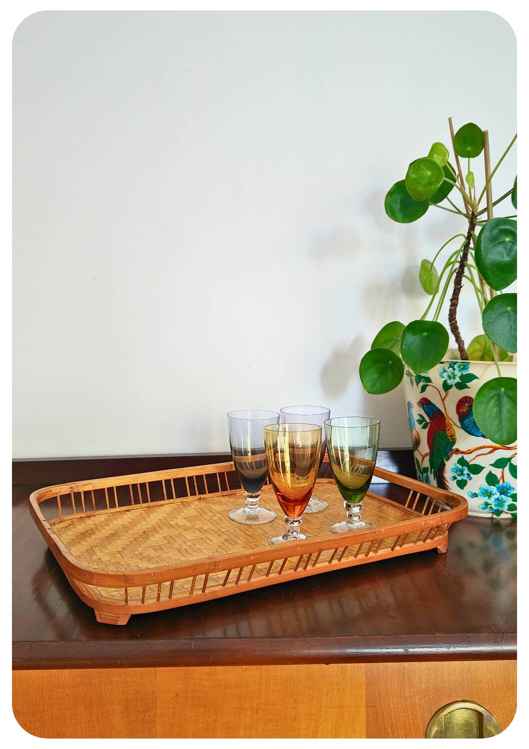1960s Woven Bananaleaf & Rattan Serving Tray