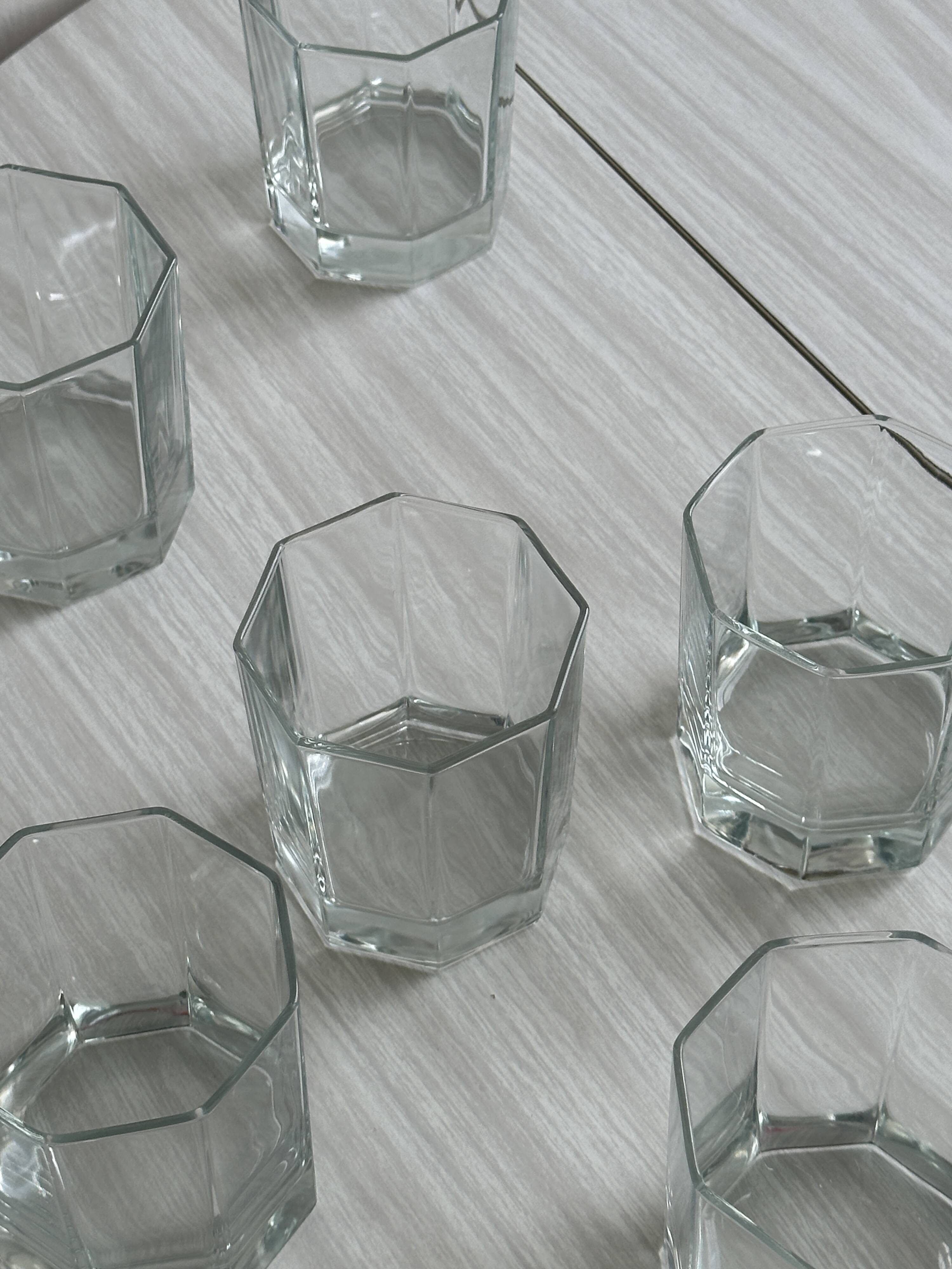 6 octagonal glasses, thick translucent glass, perfect for whiskey