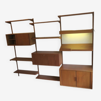 Teak modular 3-bay teak shelf system by Kai Kristiansen for FM Mobler, Denmark 1960s