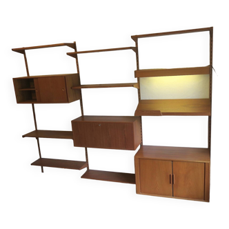 Système d'étagères modulaires en teck à 3 baies par Kai Kristiansen pour FM Mobler, Danemark 1960