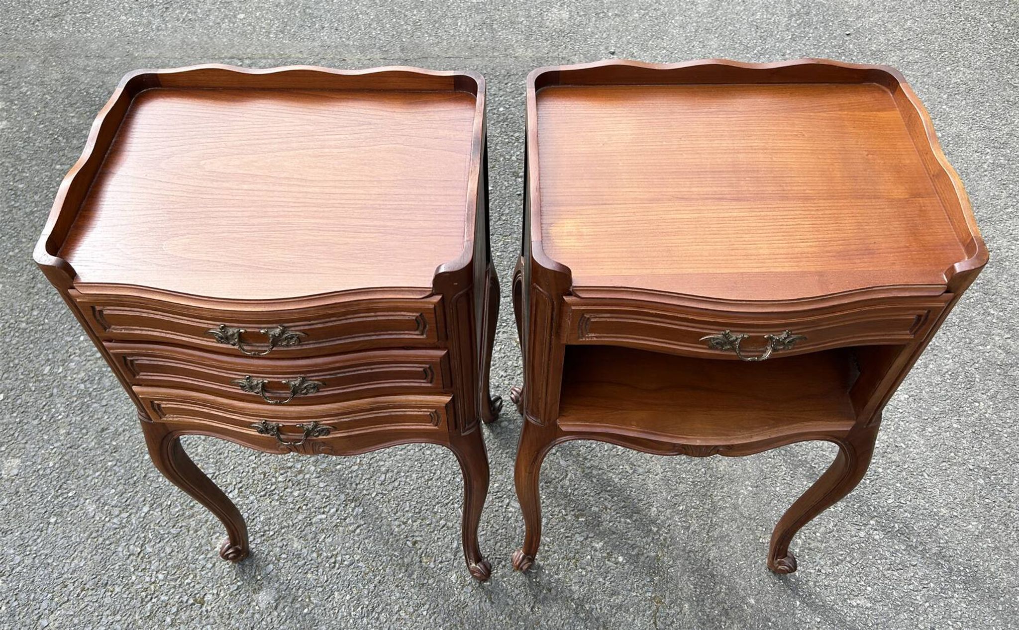 Pair of Louis XV style bedside tables, wood, vintage, early 20th century.