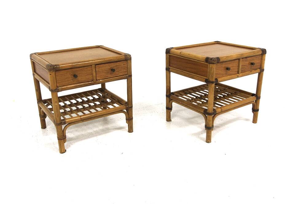 Set of two rattan bedside tables, Kenneth Bergenblad, Dux, Sweden, 1960