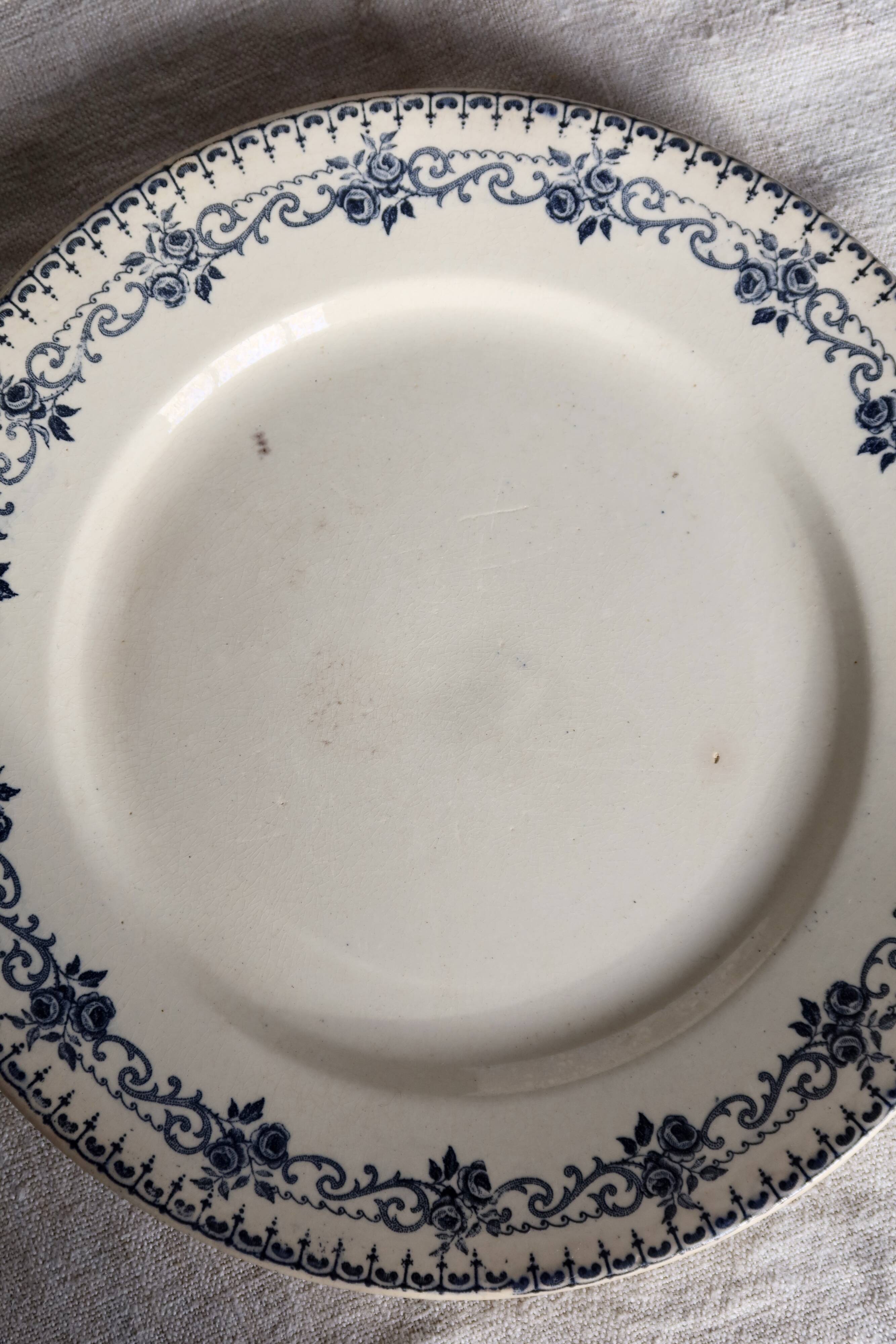 Antique flat plate, ironstone, Boulenger, Choisy-le-Roi "Parmentier"