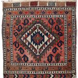 Tapis ancien fait main Kurde Bagface en laine rouge pâle (55cm x 59cm)