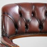Set of two brown cowhide leather Chesterfield dining chairs