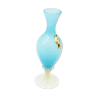 Blue and white opaline vase