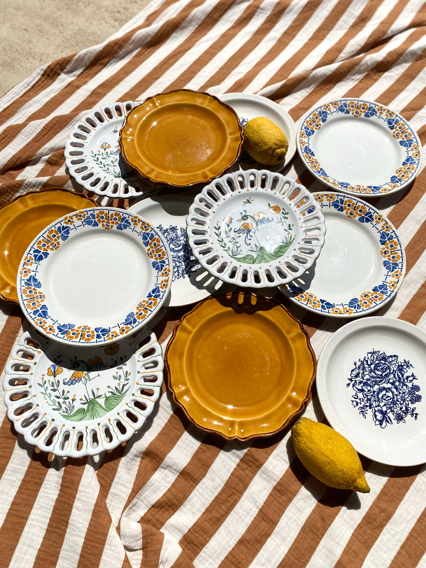 Set of twelve mismatched vintage dessert plates.