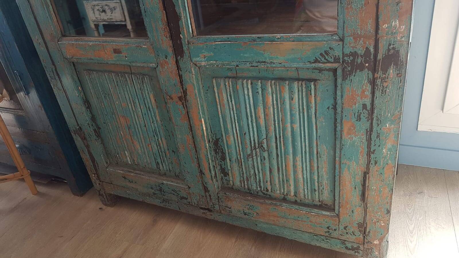 Turquoise glazed lotus furniture in Indian teak and art deco