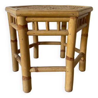 Vintage hexagonal bamboo side table