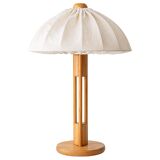 Large Scandinavian Pine Table Lamp with Fabric Shade, 1960s-1970s
