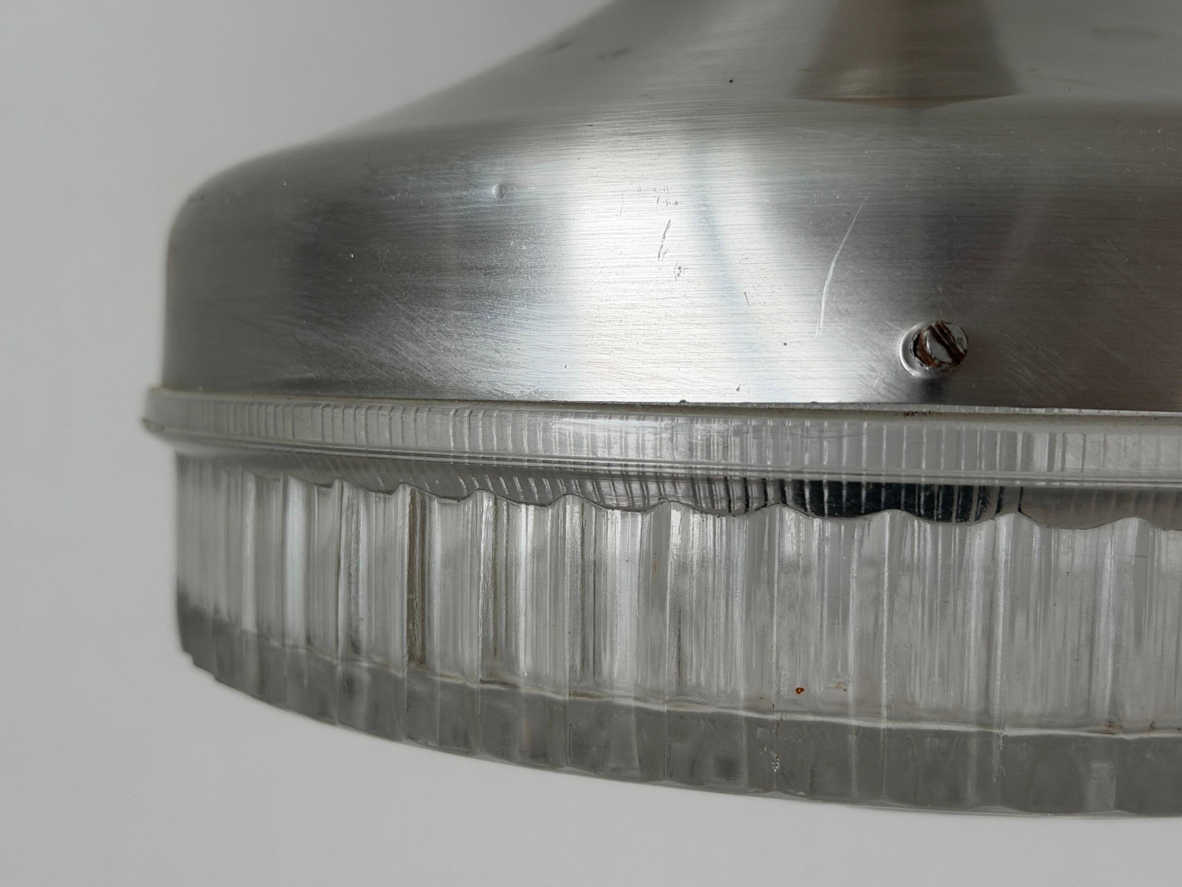 Crystal glass ceiling light with a metal frame and wood details, 1960s, Germany.