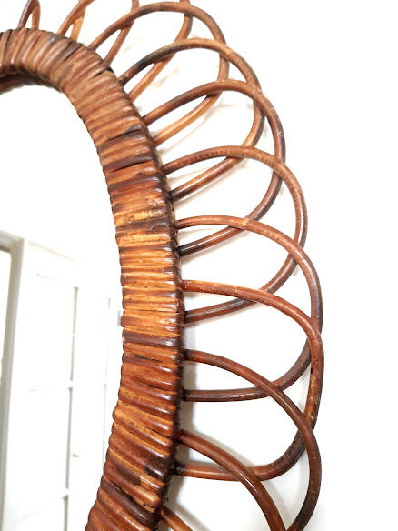Oval rattan mirror 50 cm circa 1960