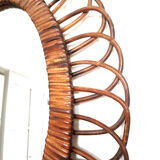 Oval rattan mirror 50 cm circa 1960