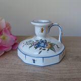 Malicorne earthenware candle holder by Emile Tessier with floral decoration