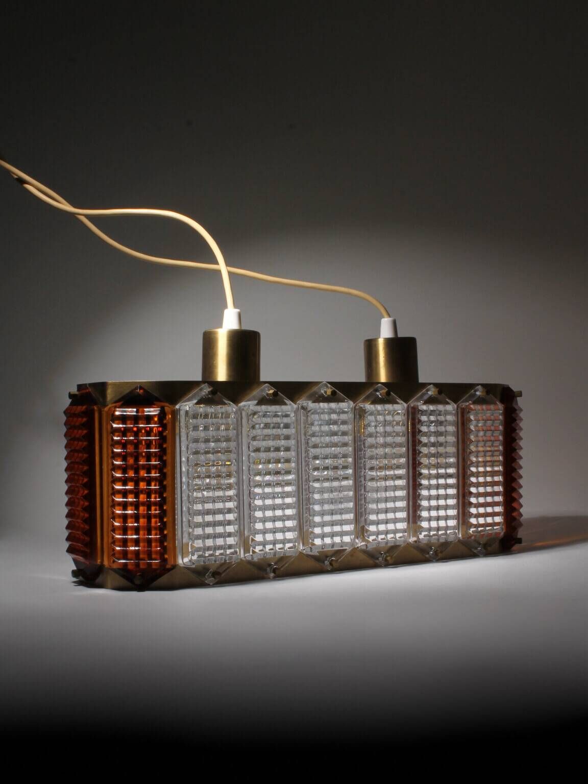 Wiktor Berndt Mid-Century Crystal And Brass Ceiling Light, For Flygsfors, Sweden
