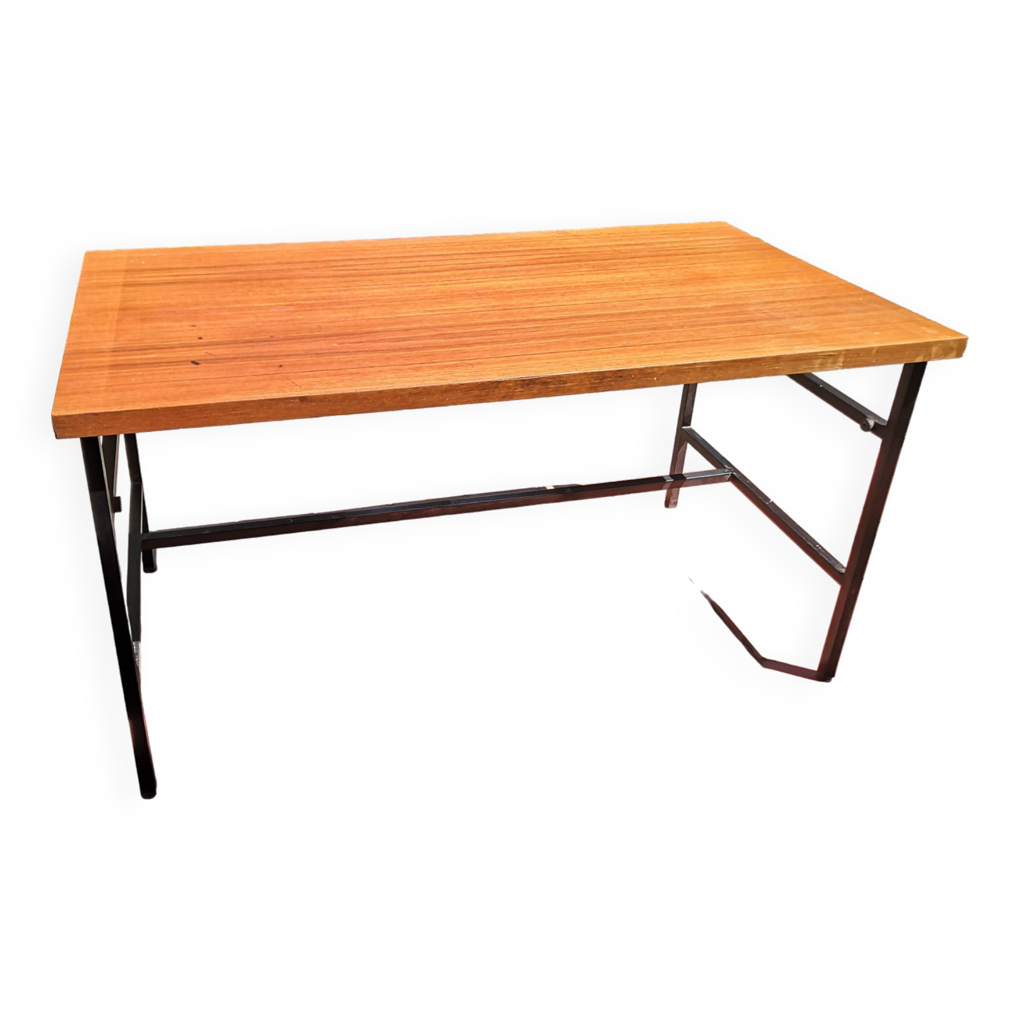 Metal and wood dining table for 6/8 people 145 cm vintage