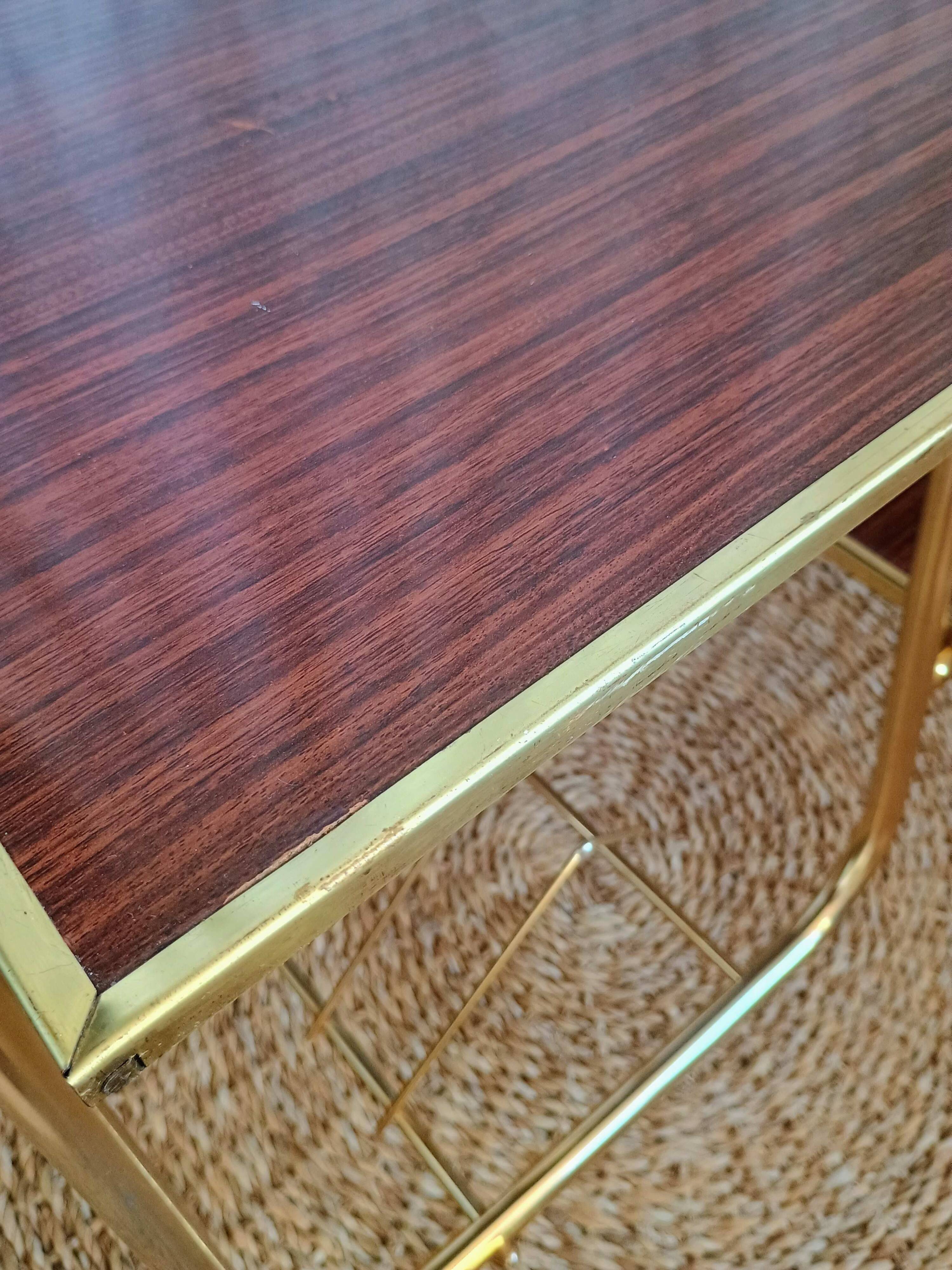 Coffee table with gold metal vinyl holder from the 70s)
