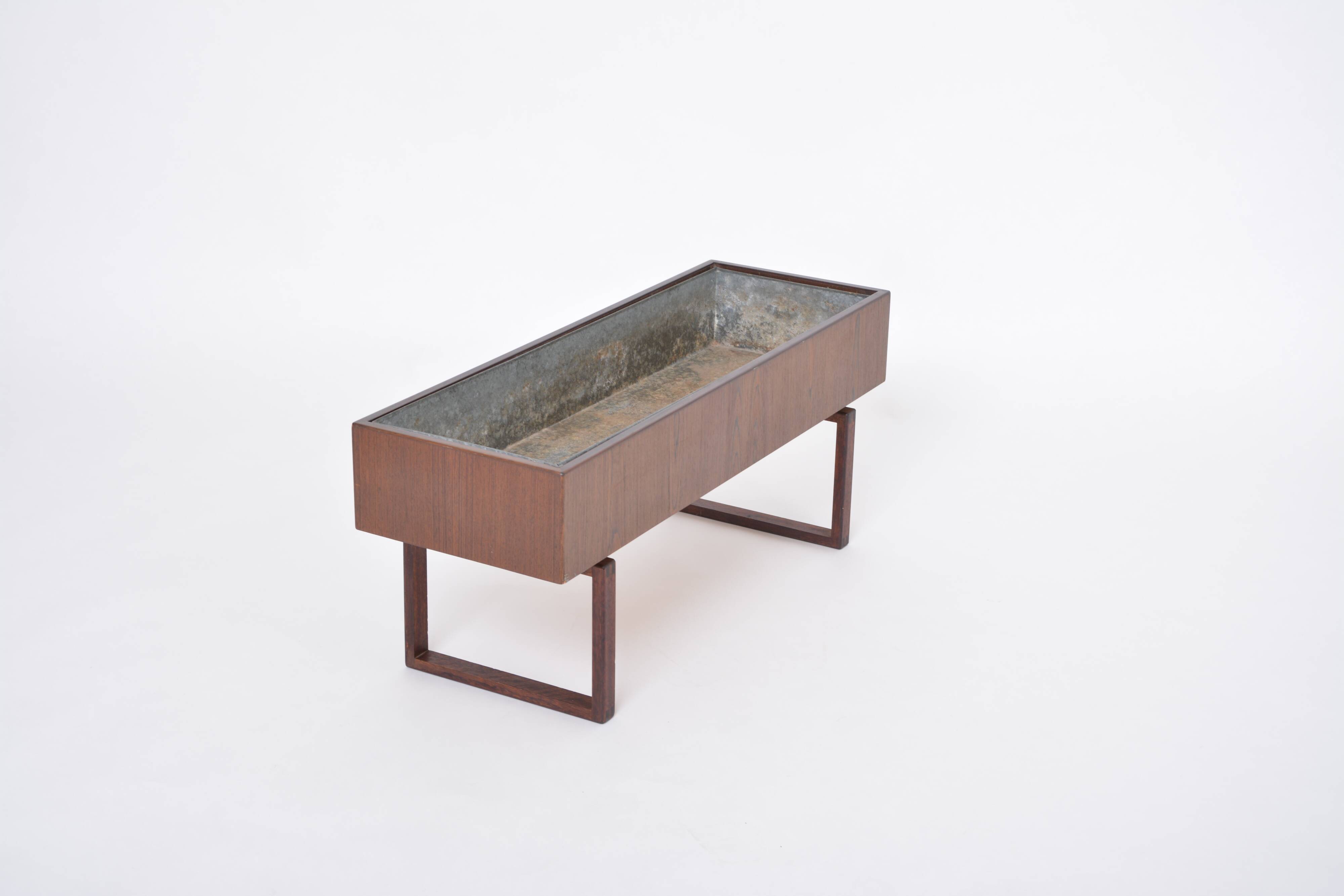 Elegant Danish Midcentury Teak wooden Planter Box with inlay metal tub