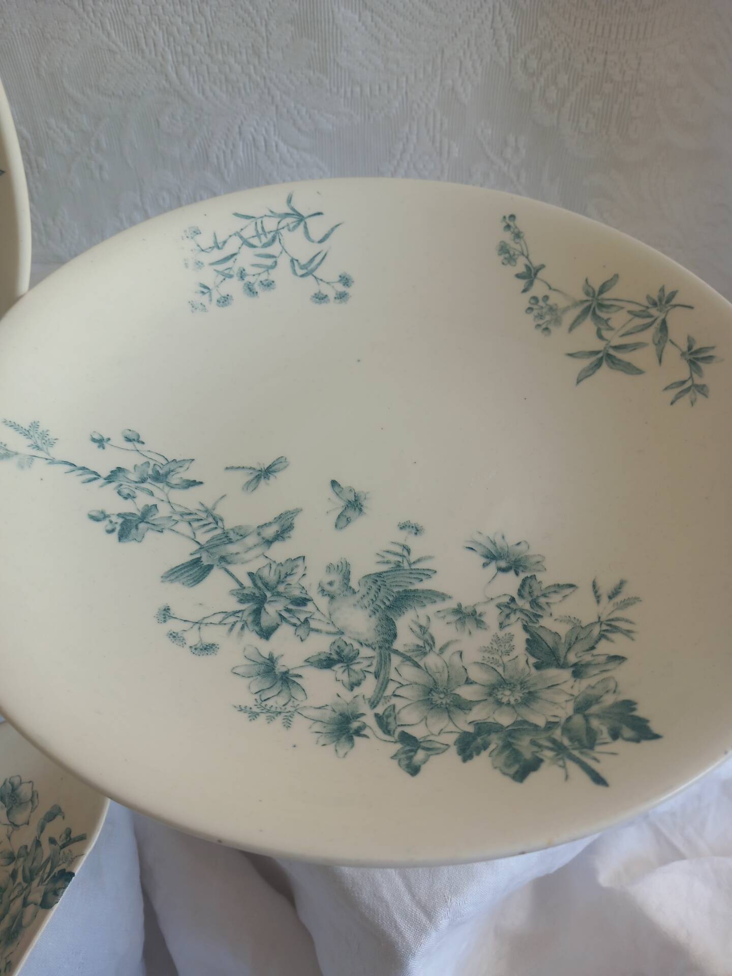 Antique 19th Century French Longwy Mignon Ironstone Dinner Service – Blue Green