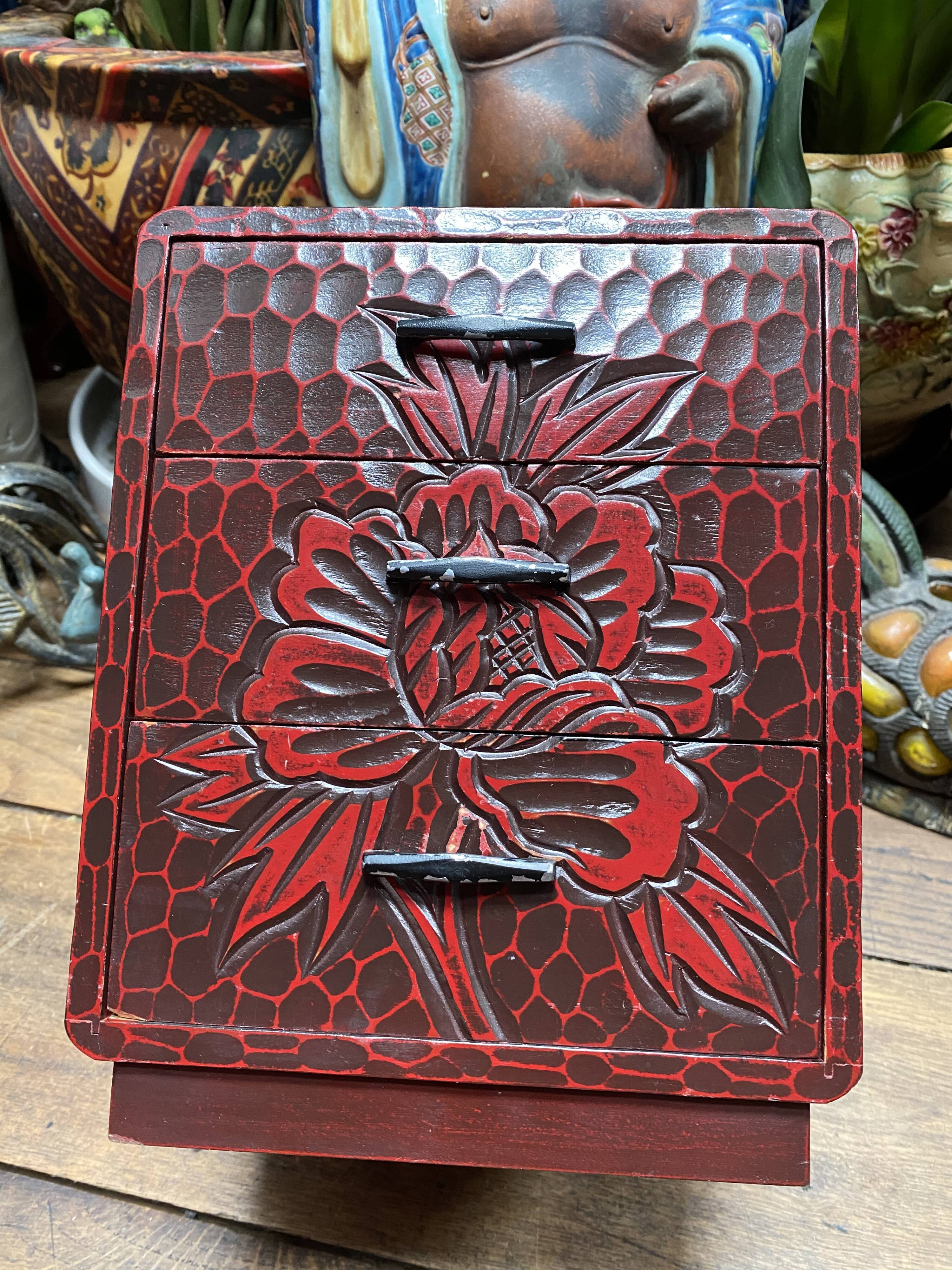Jewelry box Box Japanese Tansu vintage carved wood