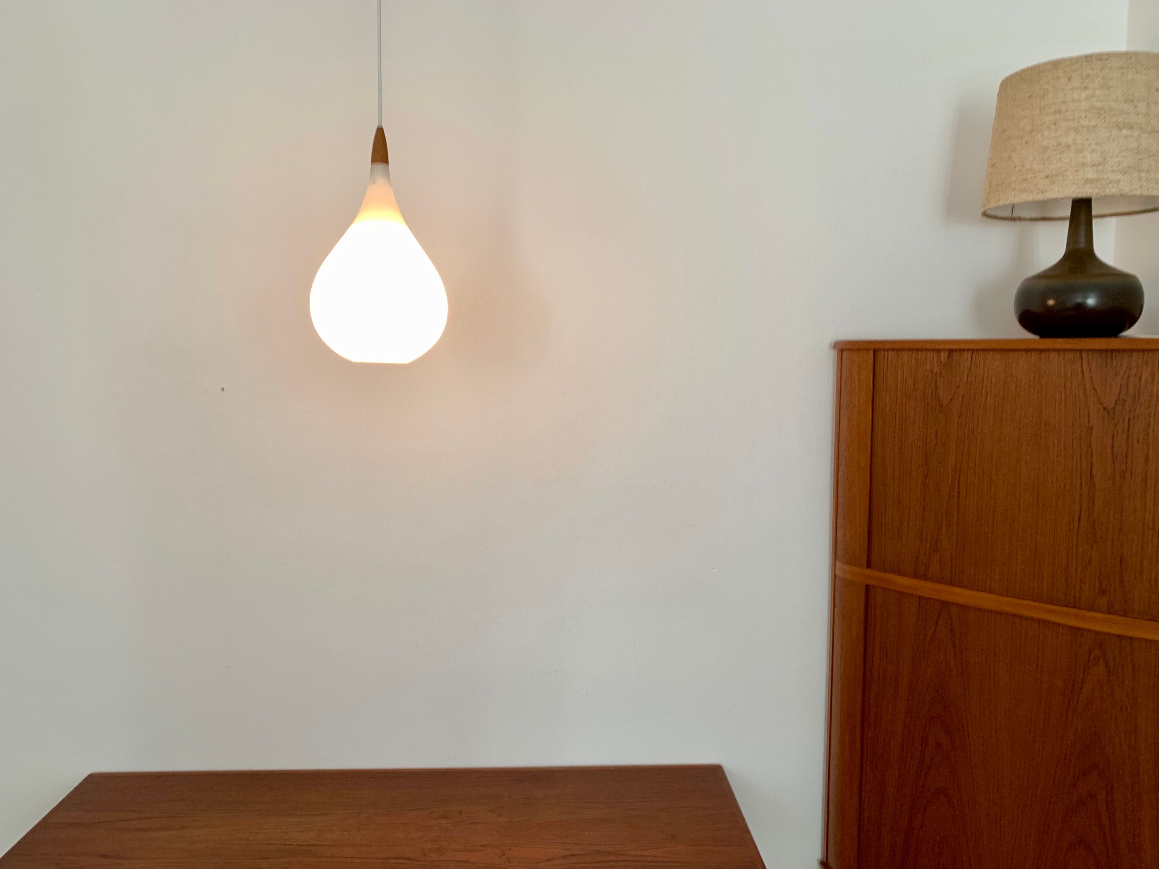 Set of 2 Swedish Opaline Pendant Lamps by Uno and Östen Kristiansson for Lu