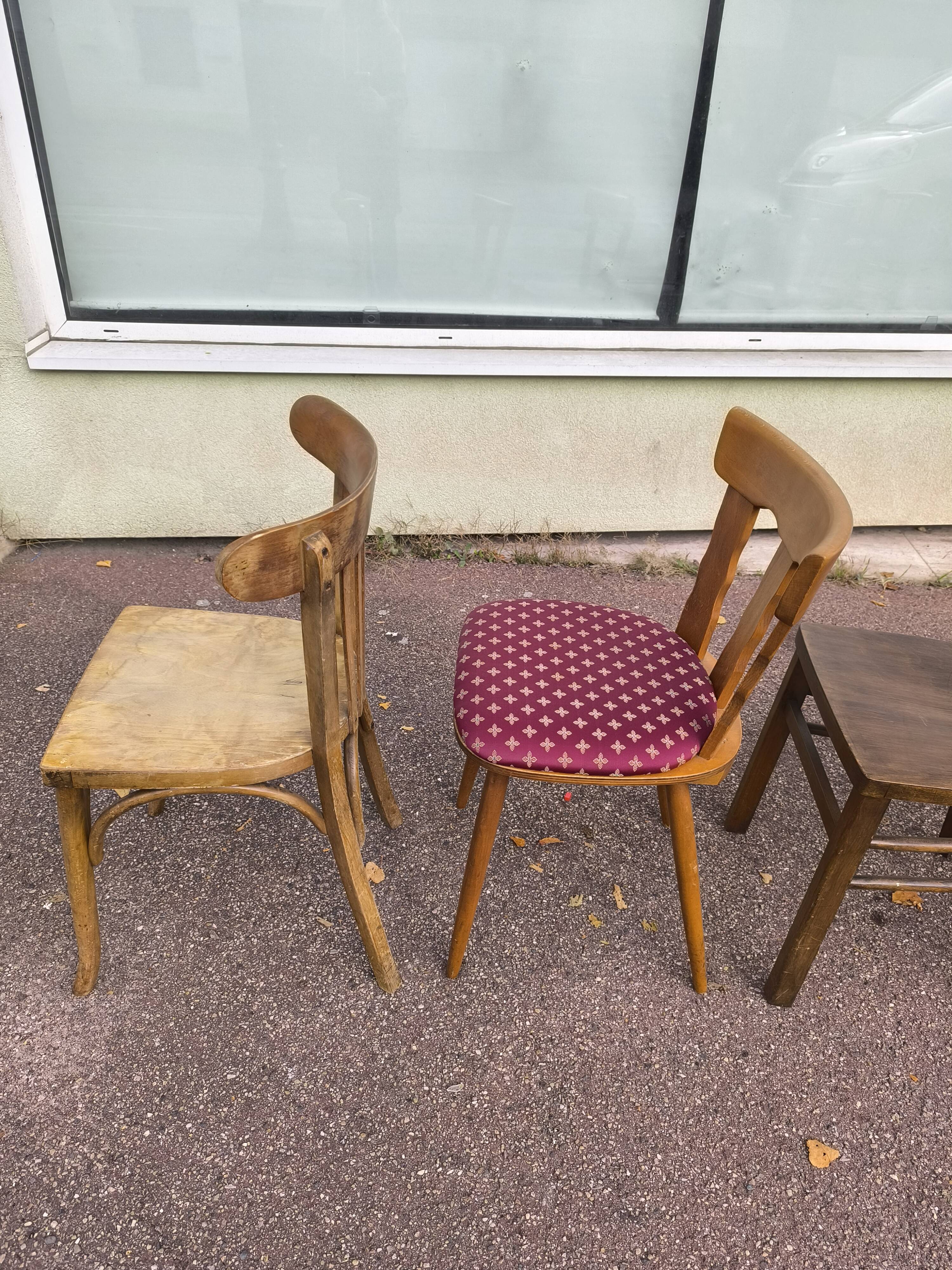 set of 6 mismatched vintage wooden bistro chairs