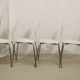 Set of 4 living room chairs in curved wood veneer and chrome base from the 70s.