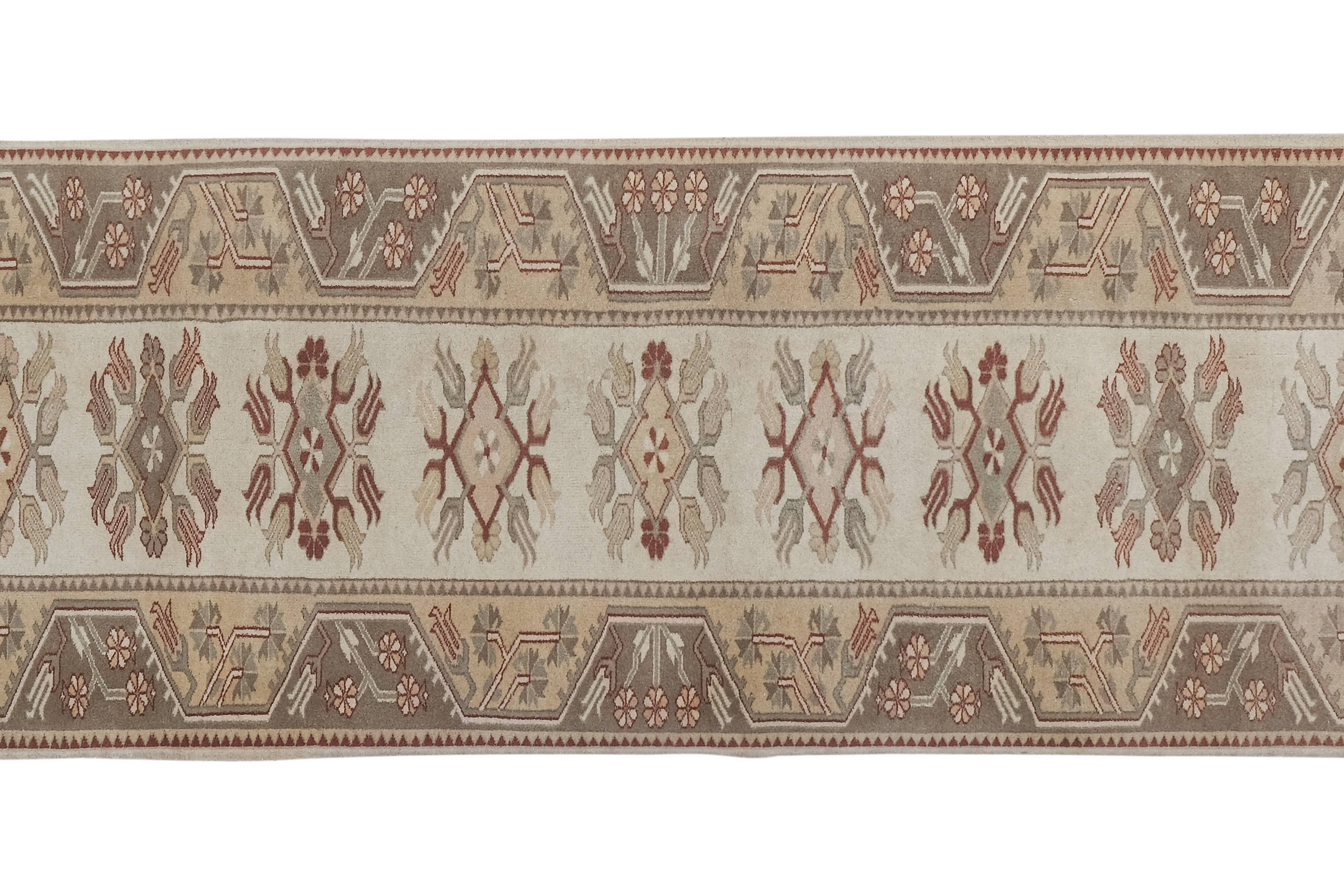 1970s Vıntage Turkish Oushak Handmade Wool Runner Rug 3'3'' x 9'3''