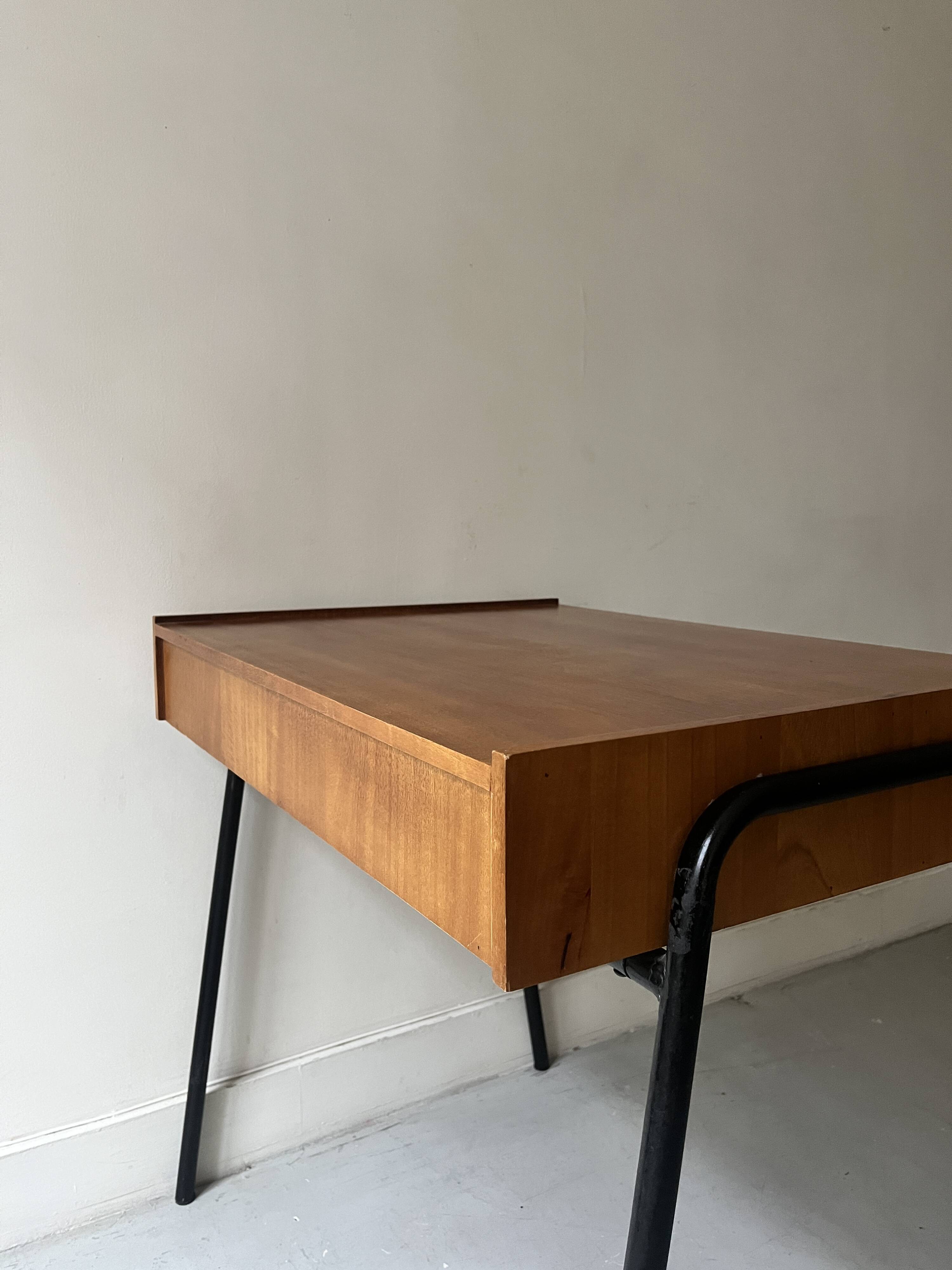 Desk in wood and black metal design 1950