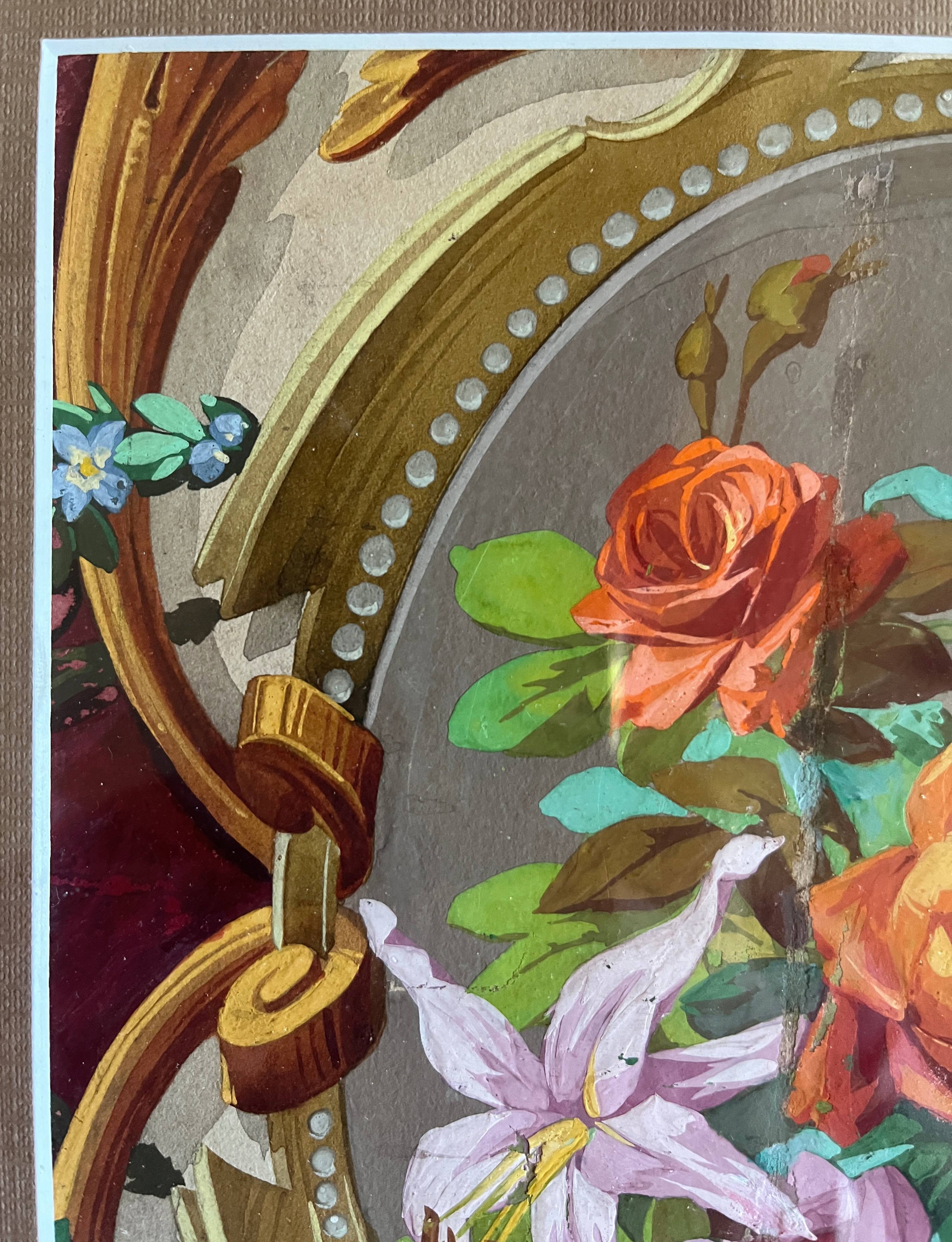 Tableau HSP "étude de fleurs - roses" Projet d'architecture Art Nouveau + c