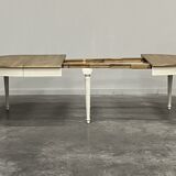Extendable oak dining table, white legs, 4/6 place settings