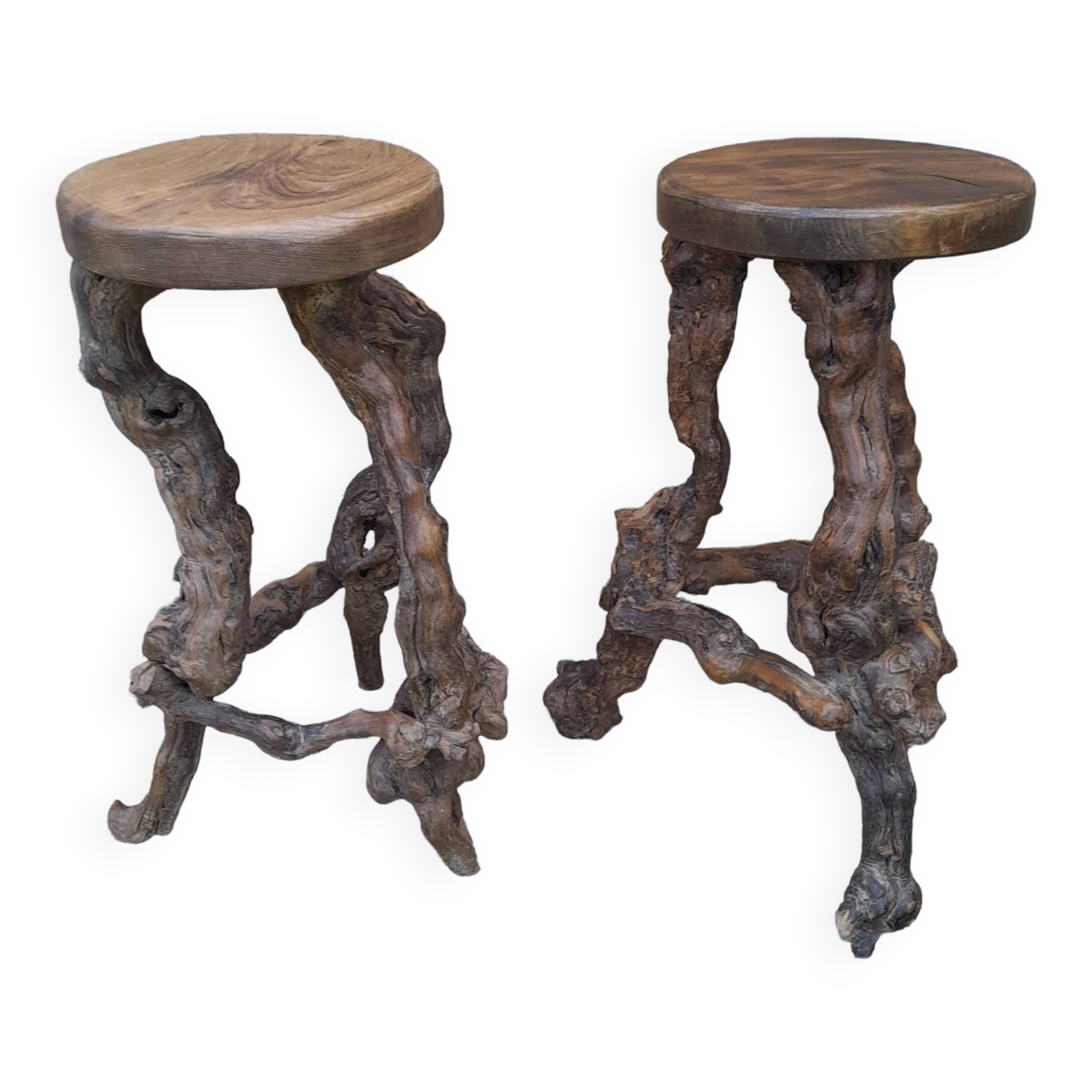 Paire de tabouret bar en pieds vigne vintage