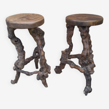 Paire de tabouret bar en pieds vigne vintage