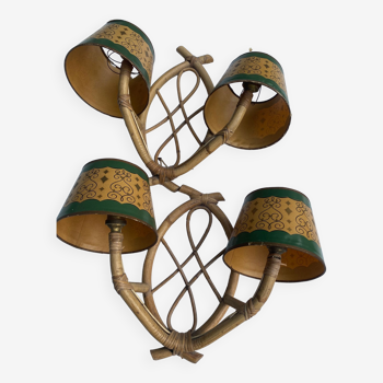 Pair of rattan and bamboo wall lamps