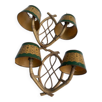 Pair of rattan and bamboo wall lamps