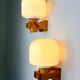 Pair of Nordic pine wood & opaline wall lights – Denmark 1970s