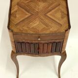 Ancien Chevet Table de Nuit Style Louis XV - Bois & Cuir