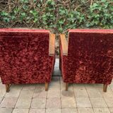Pair of Art Deco club armchairs in burgundy red velvet, 1930s