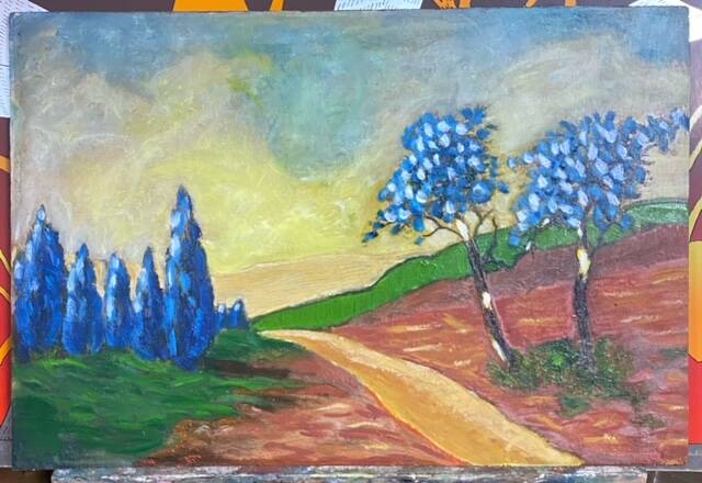 Landscape with blue trees