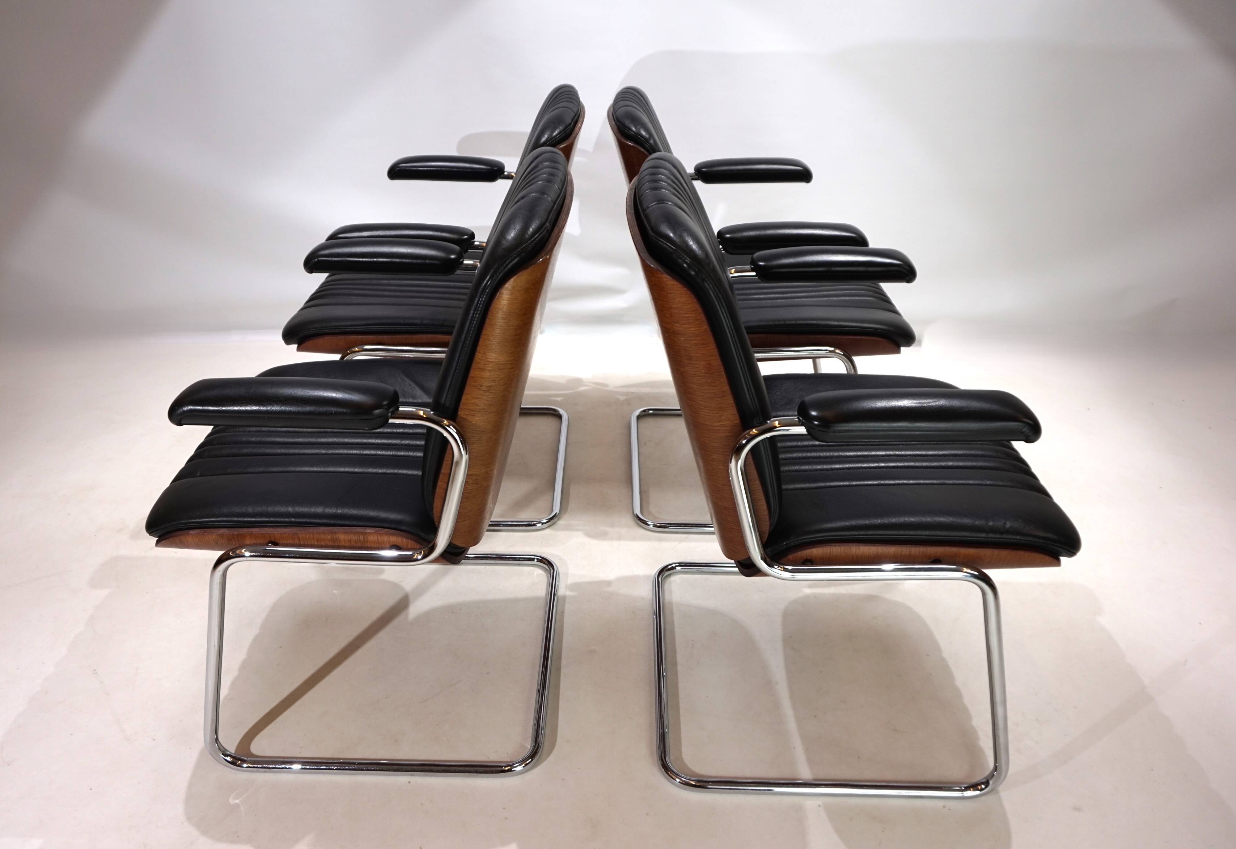 Set of 4 Martin Stoll Leather Dining/Conference Chairs by Professor Karl Dittert